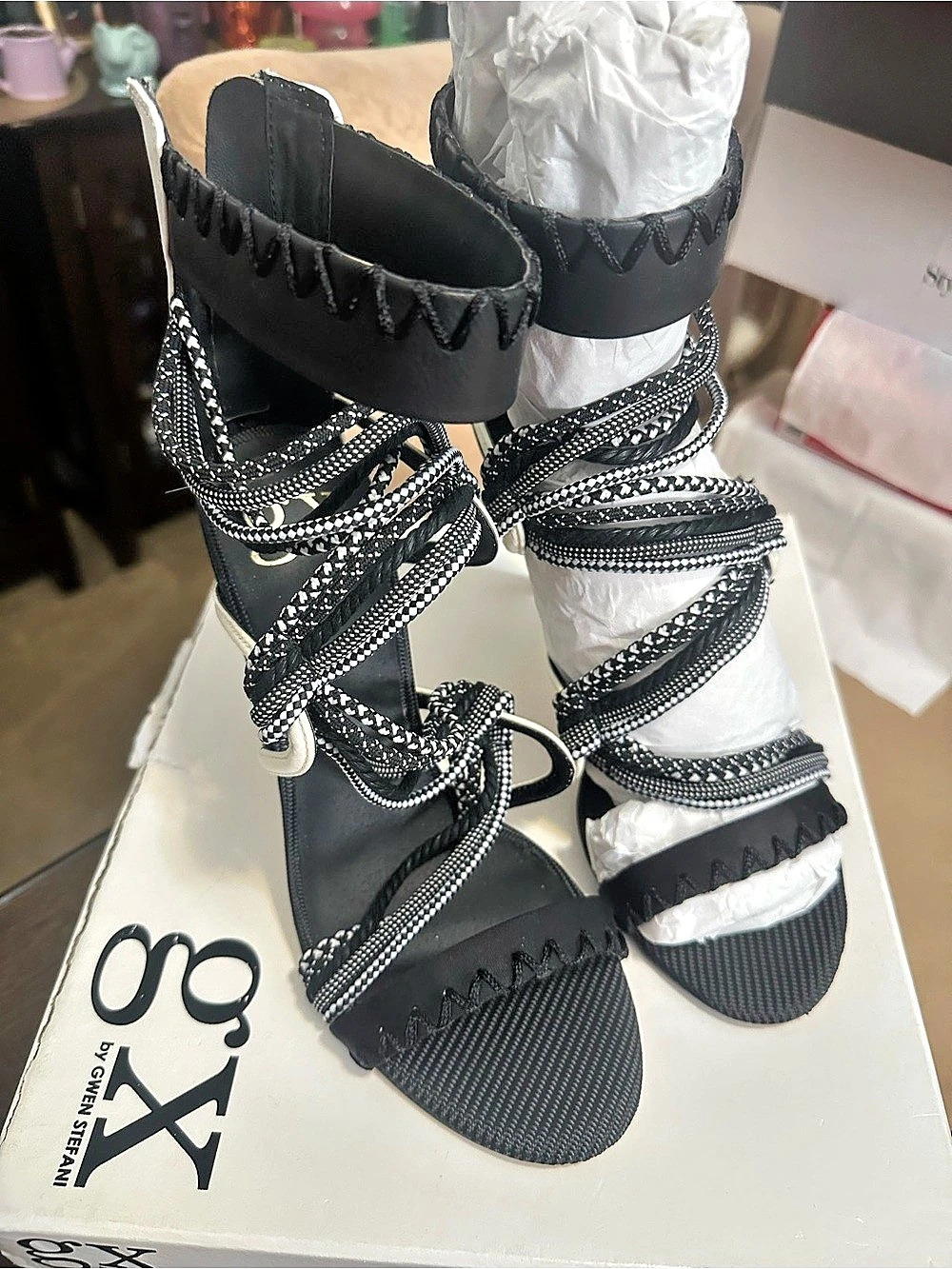 GX by Gwen Stefani Rhonda Black Heeled Sandals US 8.5